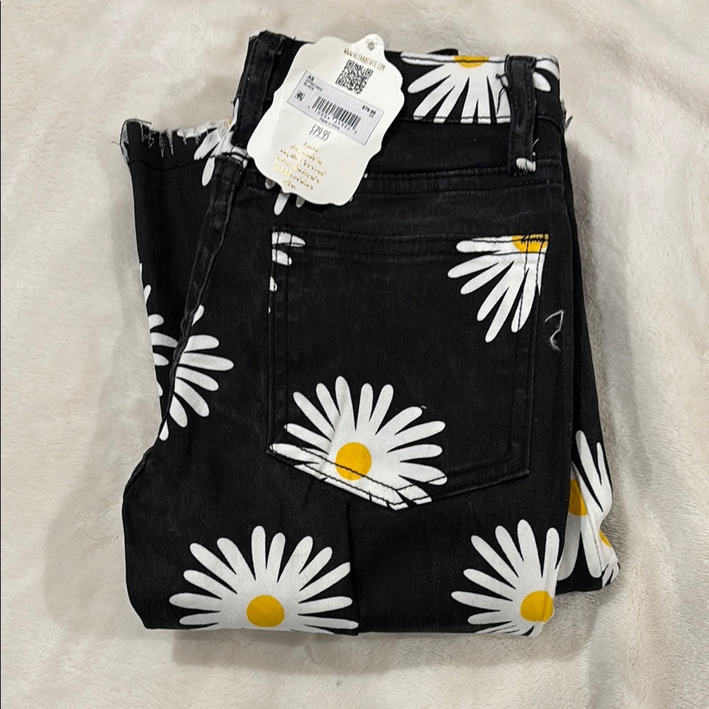 Black Jeans with White Floral Print